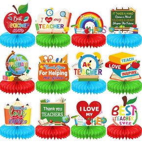 12 Pieces Teacher Appreciation Table Decorations Honeycomb Centerpieces Thank You Teacher Table Centerpieces Table Topper Sign for Graduation Teacher Day Back to School Party Classroom Decor