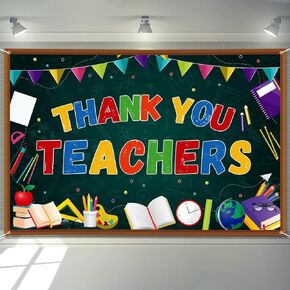 Arosche Teacher Appreciation Week Decorations Banner 72" x 48" Backdrop Thank You Teachers Party Decorations Apple Blackboard Green Background for Indoor Outdoor Classroom,School,Office Decorations