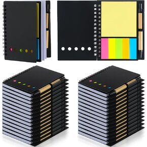 Qilery 30 Pack Lined Spiral Notebook Small Notepad and Pen Set Steno Pads Lined Notepad Black Pocket Notebook for Business Office School Supplies