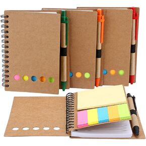 TOODOO 4 عبوات مبطنة من ورق الكرافت الدفتري المبطن مع قلم في حامل، ملاحظات لاصقة وعلامات تبويب مؤشرة ملونة لعلامة الصفحة، دفتر أعمال ستينو جيب (بني، متوسط) in Kuwait