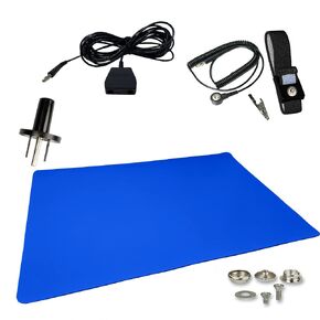 Static Care ESD Compliant Mat Workstation Kit - 16"x24"x.060", Wrist Strap Set, Ground Cord, Universal Snap Kit, Easy to Use Outlet Adapter,Computer/Cellphone Repair Kit, Soldering Mat - NASA Blue