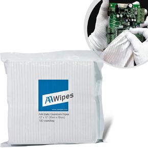 AAWipes Anti-Static Electrostatic Discharge (ESD) Wipes (12"x12",100pcs, Polyester Wiper Cloths with Conductive Yarn) ESD-Safer Cleanroom Wipers Lint Free Class 100 ISO5 (CE16012)