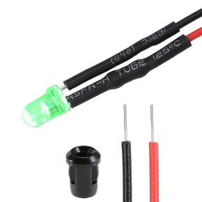uxcell 5Set DC 12V 3mm Pre Wired LED with Holder, Emerald Green Light Round Top Clear Lens, 6mm Panel Mount