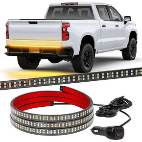 XRIDONSEN 48 inch Truck Tailgate Strobe Lights Strip Rear Window Lights 288 LED Tail Emergency Light Bar Amber White Flashing Warning Hazard Safety for Plow Trucks Construction Vehicles Pickup Trailer