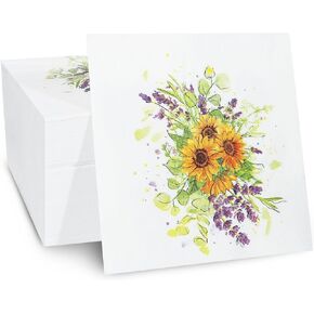 100 Pack Spring Sunflower Floral Guest Hand Towels Disposable for Bathroom, Sunflower Paper Napkins Decorative Spring Flowers Napkins for Bathroom Toilet Powder Room Holiday Wedding Bridal Shower