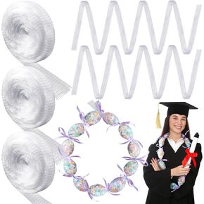 Gisafai 3 Rolls Graduation Candy Lei Netting Tubing Lei Tubing Mesh Bags 360 ft Length Clear Candy Dessert Filler for DIY Graduation Wreaths Celebration Hawaiian Party Wedding Supplies