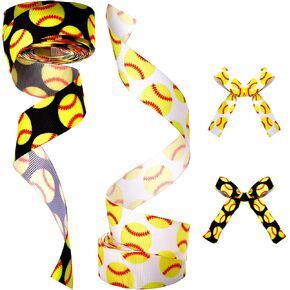 2 Rolls 10 Yards 7/8 Inches Softball Ribbon for Crafts Softball Grosgrain Ribbon for Cheer Bows Team Gift Wrapping Uniform Sewing