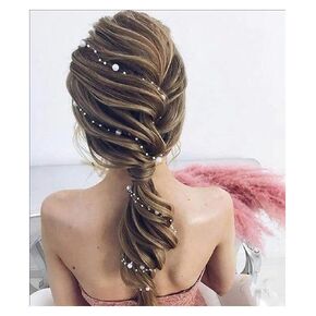Chargances Set of 2 Bride Pearl Hair Vine Wedding Hair Accessories Long Headband Pearl Headband Hair Jewelry Long Hair Vine Ivory Pearl Hair Vine Boho Handmade Bridal Headpiece Bride Jewelry (Silver)