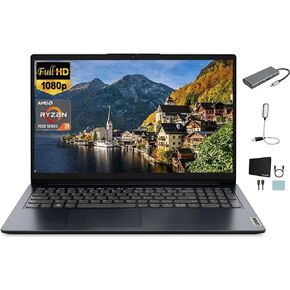 Lenovo Ideapad 1 15.6" FHD Laptop, AMD Ryzen 3 7320U, 8GB LPDDR5 RAM, 1TB SSD, Wi-Fi 6, SD Card Reader, Webcam, Windows 11 Home, Abyss Blue + Accessories