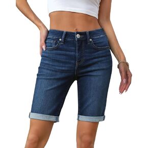 OFLUCK Women's Mid Rise Folded Skinny Jean Shorts Summer Stretchy Cuffed Denim Shorts