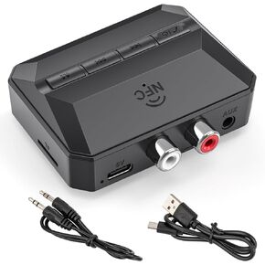 جهاز استقبال بلوتوث للستيريو المنزلي، محول صوت بلوتوث NFC RCA 3.5 ملم AUX مع شاشة لسماعات الرأس/مكبرات الصوت/المسرح المنزلي/السيارة، مع مخرج بطاقة TF، يدعم الاتصال بدون استخدام اليدين على القرص U in Kuwait