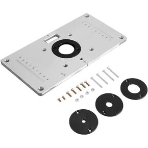 2351208mm Router Table Plate, Craftsman Router Table Insert Aluminum Router Table Insert Plate with 4 Rings and Screws for Woodworking Benches