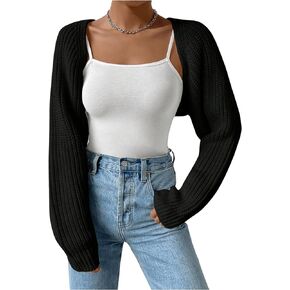 RoseSeek Women's Open Front Long Sleeve Crop Cardigan Sweater Drop Shoulder Knit Bolero Shrug