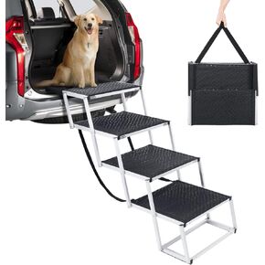 سلالم الكلاب للكلاب الكبيرة، سلالم للكلاب الكبيرة ذات الدفع الرباعي، سلالم للكلاب للسيارة، 4 خطوات سلم بإطار من الألومنيوم قابل للطي مع حصيرة مطاطية غير قابلة للانزلاق للأسرة العالية والأرائك والشاحنات والسيارات - 150 رطل in Kuwait