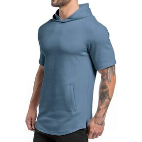 Magiftbox Mens Hipster Hip Hop Workout Short Sleeve Hoodies Pullover Hooded Gym Sweatshirts with Kanga Pocket T07