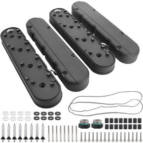 Tektall LS Smooth Cast Aluminum Valve Covers with Coil Mounts and Covers Compatible with Che-vy Small Block SB V8 293 325 376 427, Black