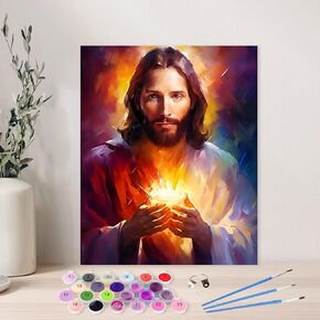AIRDEA Paint by Numbers Kit for Adults,Jesus Adults' Paint-by-Number Kits,God Bring Light Paint by Numbers Kit for Beginner,DIY Paint by Numbers Canvas 15.7x19.6 inch,Without Frame