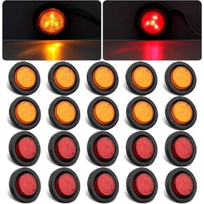 MCRESOAR 20 قطعة 2 بوصة مصابيح LED مستديرة 4 مصابيح LED، 10 كهرماني + 10 أحمر 2 بوصة مقطورة مستديرة LED مصابيح تحديد التخليص حلقات تثبيت مثبتة بإحكام مع 2 شوكة سلك مقطورة أسلاك التوصيل المصنوعة مقاومة للماء in Kuwait