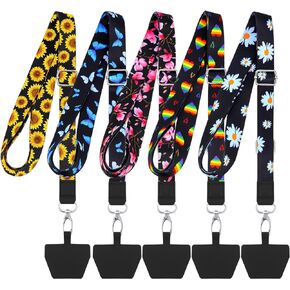 Chinco 5 Pieces Phone Lanyard Universal Adjustable Neck Straps with Phone Pads Phone Lanyard Crossbody for Phone Case Keys ID Compatible with iPhone and Most Smartphones, Butterfly Pattern