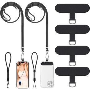 Cell Phone Lanyard, Universal 2× Phone Crossbody Lanyard for Women, 2× Wrist Phone Strap and 4× Upgraded Connectors Compatible with Most Phones (Black Black)
