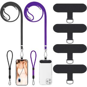 حبل للهاتف الخلوي، حبل عالمي 2× للهاتف حول الجسم للنساء، 2× حزام هاتف للمعصم و4× موصلات مطورة متوافقة مع معظم الهواتف (أسود أسود) in Kuwait