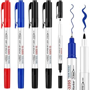 Janlaugh Alcohol Resistant Laboratory Markers, Black Dual Head Permanent Freezer Pens with 0.5mm Fine Point and 1.0mm Makers Tip, Designed for Industrial, Lab and Hospital Use, 5 Per Pack