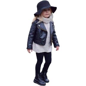 Admireme Toddler Baby Boy Girl Motorcycle Faux Leather Jackets Coat Winter Outwear PU Jacket Oblique Zipper