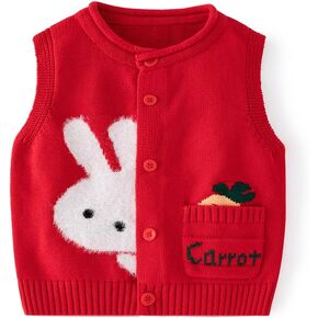 Cute Cartoon Rabbit Baby Girls Toddler Vest Warm Sleeveless Jacket Knitted Spring Winter Kids Waistcoat Easter Bunny Style