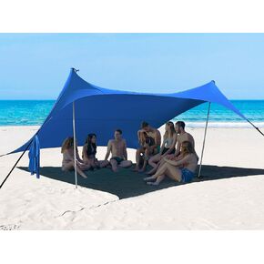 BESTSET 10×10ft UPF50+ Beach Tent Sun Shelter, Windproof Stable Outdoor Pop Up Beach Shade Canopy for Camping, Fishing, Backyard Fun or Picnics, 4 Poles