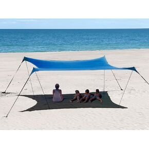 10×10ft UPF50+ Beach Tent Sun Shelter, Windproof Stable Outdoor Pop Up Beach Shade Canopy for Camping, Fishing, Backyard Fun or Picnics, 2 Poles in Kuwait