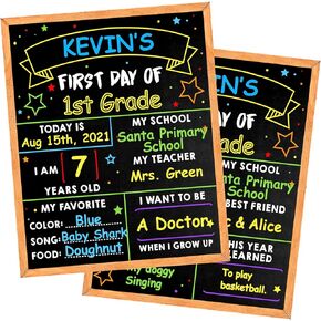 First Day of School Board - 14’’ x 11’’ First & Last Day School Chalkboard - 1st Day Back to School Board Milestone Sign Photo Prop for Kids Boys Girls - Double-Sided & Reusable (D02-1) in Kuwait