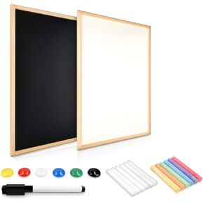 Navaris Double-Sided Whiteboard - 16" x 24" Wall White Board Magnetic Dry Erase Horizontal or Vertical - Includes Marker and Magnets - Metal Frame