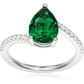 CM.CUMEE Gold Plated Emerald Ring for Women Pear Cut Anniversary Engagement Promise for Her 925 Sterling Silver Rings