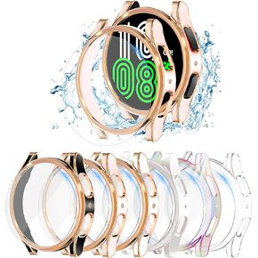 PKMH [8+8 حزمة واقي شاشة وحافظة لساعة Samsung Galaxy Watch 6 مقاس 44 مم، ممتص للصدمات من البولي كربونات الصلب مقاوم للماء ومضاد للضباب من الزجاج المقوى مجموعة غطاء الوجه