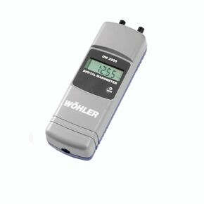 مقياس الضغط الرقمي Wohler 7335 DM2000، الضغط التفاضلي، + أو - 800.00 بوصة نطاق قياس WC، يتضمن خرطوم 5 أقدام، حذاء مطاطي، حلقة يدوية، وحقيبة حمل بلاستيكية in Kuwait