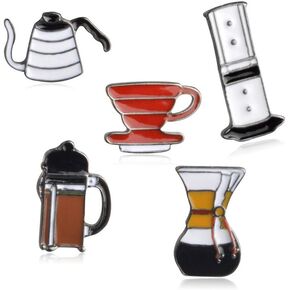 VEINTI+1 Coffee Cup Pins | Cute Coffee Pot Enamel Brooch Set | Coffee Drink Lover Lapel Pins for Backpack Clothes Hat Jacket Badge Artist Kids Gifts (5 Coffee Cup Set)