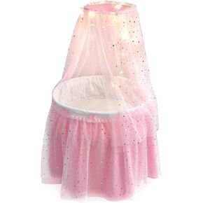 Badger Basket Sweet Dreams Toy Doll Bed with Canopy and Lights for 18 inch Dolls - Pink/Stars