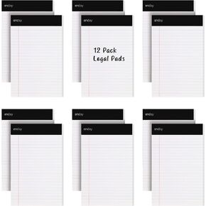 Enday Small Note Pads 5x8 Legal Pads, Legal Ruled Writing Pad with Perforated Pages, White Paper Jr. Legal Note Pads for Work and Note-Taking, 30 Sheets Per Notepad, 12 Pack