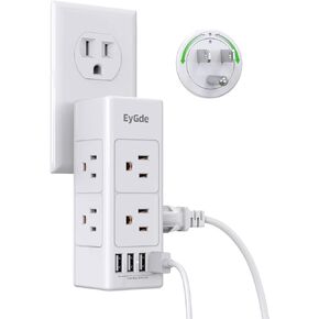 (2 Pack) Multi Plug Outlet Extender, EyGde Outlet Splitter with Rotating Plug, 6 Wall Outlet Widely Space (3 Side) and 4 USB Ports, Wall Adapter Power Strip Surge Protector (1700J) for Travel, Office