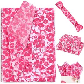 100 Sheets 20 * 14 Inches Hawaiian Tissue Paper for Gift Bags Pink Hibiscus Printed Tissue Paper for Gift Wrapping for Tropical Themed Bridal Shower Party Birthday Party Summer Holidays DIY Craft in Kuwait