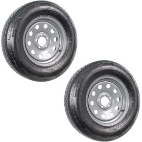 eCustomRim 2-Pack Radial Trailer Tire On Rim ST205/75R15 D Load 5-5 Silver Modular Wheel - 6 Year Warranty w/Free Roadside