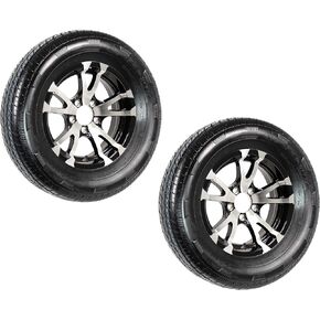 eCustomRim 2-Pack Radial Trailer Tire Rim ST205/75R15 Load C 5 Lug Aluminum T07 Black Wheel - 6 Year Warranty w/Free Roadside