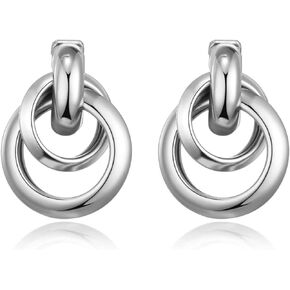 AOLIMI Silver Knot Clip On Earrings Statement Oval Clip On Earrings for Women Girls No Pierced