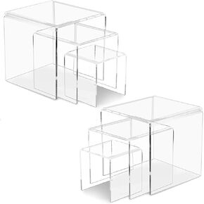 Andchi 6pcs Square Stands Clear Acrylic Display Case Riser Stand Racks for Jewelry Figurines Art/Craft Cupcakes, 2 Sets of 3.5" + 4.7" + 5.9" (Square)