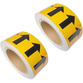 Beiyier 2 Pack Flow Arrow Tape, Vinyl Pipeline Flow Arrow Graphics Marking Sticker, Arrow Labels Stickers for Pipeline Flow Arrow Images Identification, Black on Yellow, 1.97" W x 65.6' L