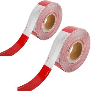 شريط أمان عاكس من Toolly مقاس 2 بوصة × 200 قدم، DOT-C2 شريط لاصق مقاوم للماء باللونين الأحمر والأبيض للمقطورة والخارجية والسيارات والشاحنات in Kuwait