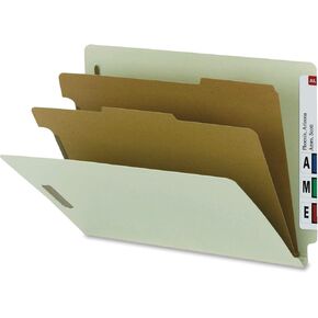 Smead 100% Recycled Pressboard End Tab Classification Folder, 2 Dividers, 2" Expansion, Letter Size, Gray/Green, 10 per Box (26802)