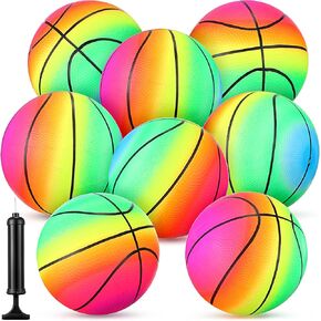 8 Pcs 9 Inch Rainbow Playground Balls with 1 Hand Air Pump, Colorful Sports Balls Neon Inflatable Basketball Multi Color Kick Balls Handball for Kids Adults Summer Playground Indoor Outdoor Games Use in Kuwait