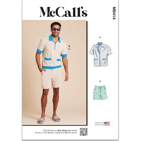 McCall's Men's Knit Shirts and Shorts Sewing Pattern Kit, Design Code M8414, Sizes 34-36-38-40-42