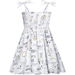 فستان تاجيوم للأطفال الصغار مطبوع عليه حيوانات فساتين صيفية بأشرطة حبال بدون أكمام للفتيات فستان صيفي للشاطئ كاجوال in Kuwait